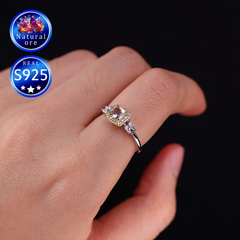 S925 Silver Light Blue Gemstone Ring Adjustable Opening